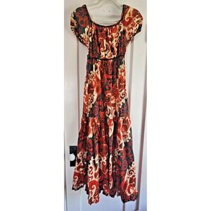 Vtg Sue Brett junior dress paisley‎ pleated tiered ruffle maxi dress Sz 7
